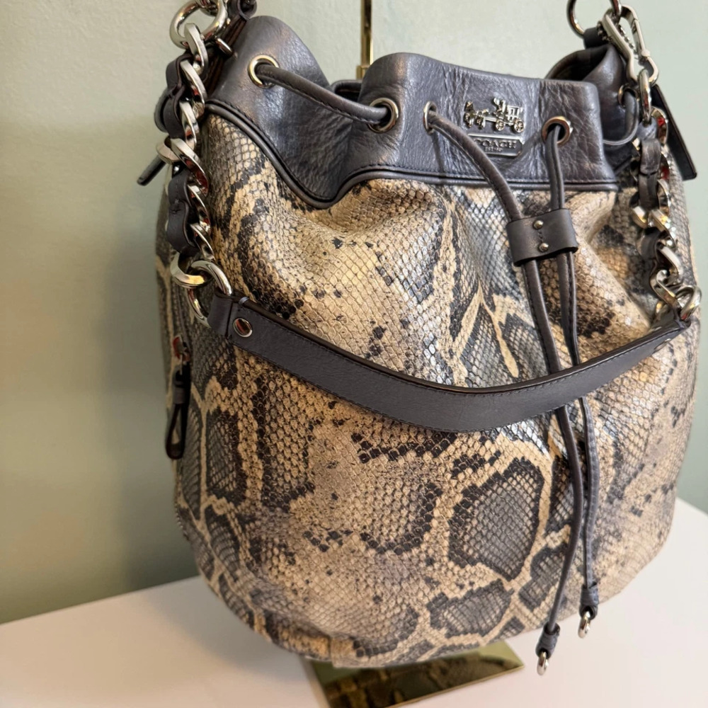 Coach Madison Python Embossed Marielle Leather Purse Snakeskin Shoulder Tote Bag - Picture 12 of 13